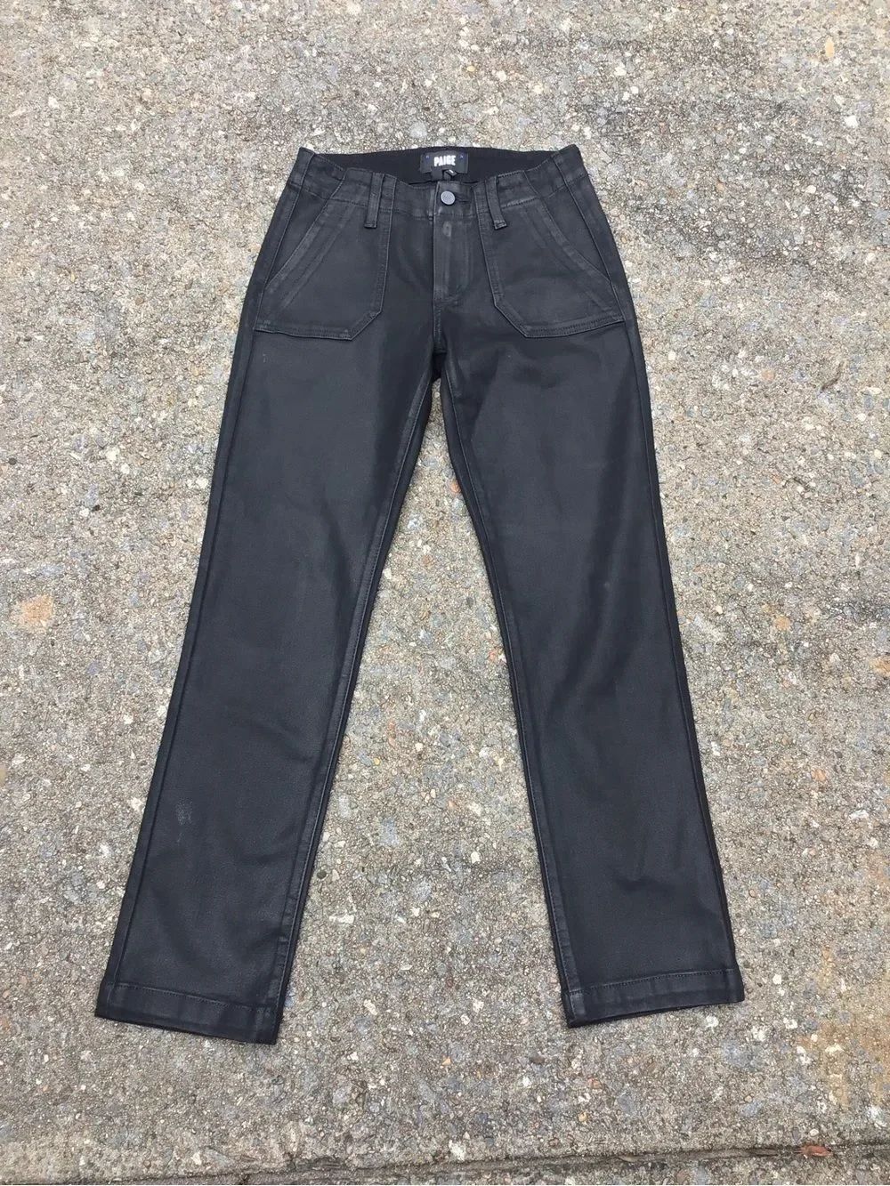 Paige Mayslie Straight Ankle Jeans In Black Fog Luxe Coating
